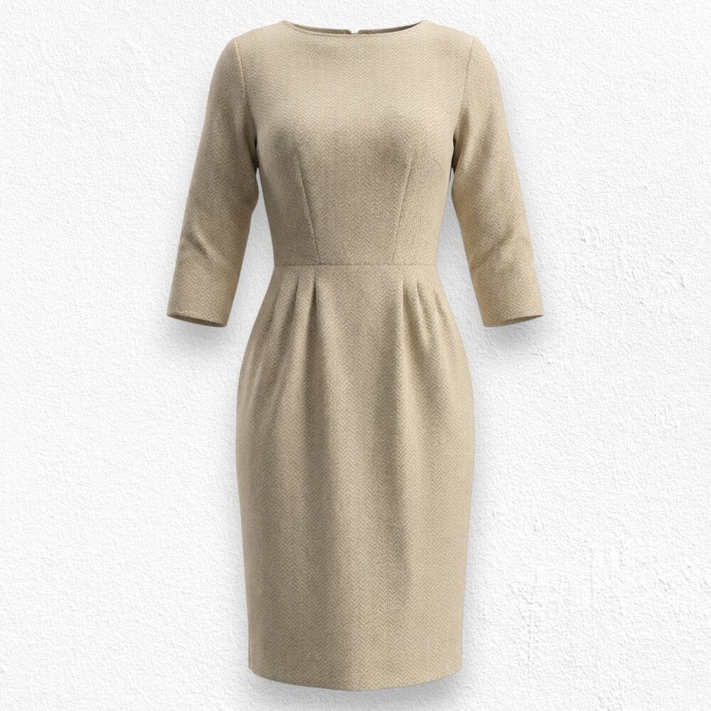 Vintage 60s Butte Knit Gold Metallic Wool Wiggle Dress Size XS Union Made USA